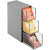 mDesign Organizador de cocina con 3 cajones de plástico – Mini cajonera para infusiones- bolsas de té- sobres de café…